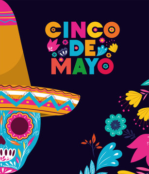 cinco de mayo card with skull and hat