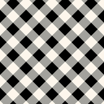 Checkered Gingham Fabric Seamless Pattern In Blue Grey And White, Vector