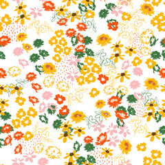 Obraz premium Retro colorful Flowery colorful pattern in small-scale flowers. Liberty style .Floral seamless design for fashion , fabric,wallpaper,web and all prints