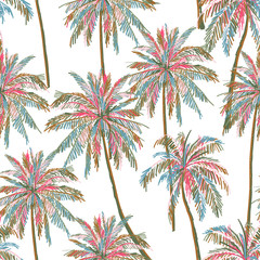 Fototapeta na wymiar Silhouette pattern Colorful Summer seamless drawn palm trees , pattern,vecto