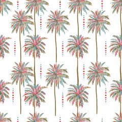Fototapeta na wymiar Beautiful seamless vector summer colorful palm tree pattern and polka dots