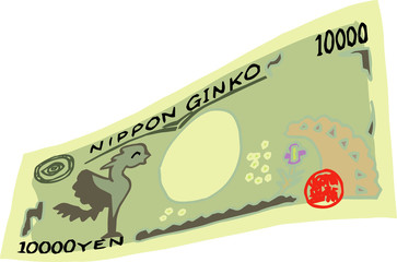 Deformed Back side of Cute hand-painted Japanese 10000 yen note