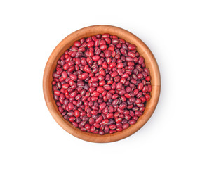 red beans in wooden bowl on white background.