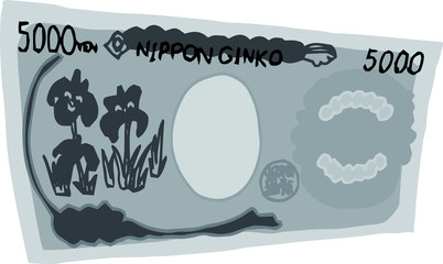 Monochrome Deformed Back side of Cute hand- Monochromepainted Japanese 5000 yen note
