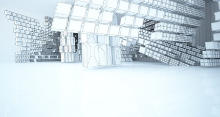 Abstract drawing white interior  with window. 3D illustration and rendering.