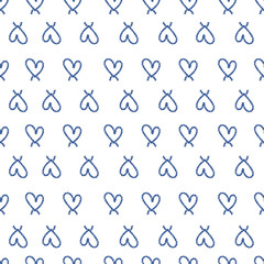 Seamless pattern navy blue ropes and knots in the heart shape. Vector  regular repeating design for fashion,fabric,web,wallpaper and all prints