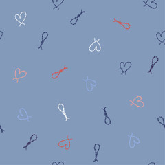 Colorful Seamless pattern ropes and knots in the heart shape. Vector random repeating design for fashion,fabric,web,wallpaper and all prints