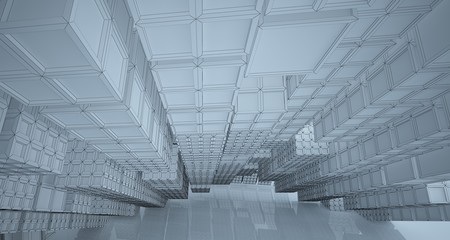 Abstract drawing white interior  with window. 3D illustration and rendering.