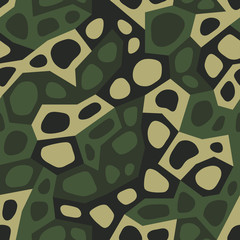 Geometric camouflage. Modern urban camo print for fabric. Green camo pattern, abstract geometric background. Seamless mosaic texture. Vector wallpaper