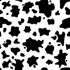 Seamless pattern. Cow or dalmatian. Spots. Black and white.  Animal print, texture. Vector background