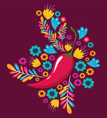 cinco de mayo card with flowers and chili pepper