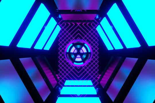 Cyber Punk Neon Scifi Background -Blue and Purple- Futuristic 3D design