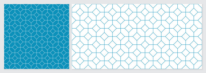 Abstract geometric line pattern background seamless with blue and white colors. Template set with 2 sizes. Summer vector design.