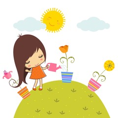 Little cute girl with flowers