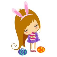 Little cute girl with easter eggs