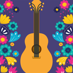 Naklejka na ściany i meble cinco de mayo card with guitar and flowers