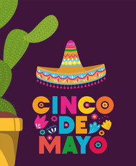 cinco de mayo card with cactus and hat