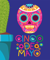 cinco de mayo card with death mask and cactus