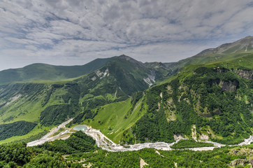 Fototapeta na wymiar Mountain Panorama - Kazbegi, Georgia
