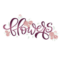 Flowers lettering card on white background