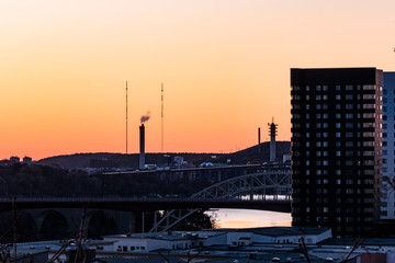 Naklejka premium Stockholm, Sweden The skyline looking east over Liljeholmskajen and Skanstull.