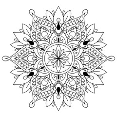 Circular pattern in form of mandala for Henna, Mehndi, tattoo, decoration. Decorative ornament in ethnic oriental style. Flower Mandala. Oriental pattern, vector illustration. Coloring book page