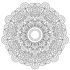 Circular pattern in form of mandala for Henna, Mehndi, tattoo, decoration. Decorative ornament in ethnic oriental style. Flower Mandala. Oriental pattern, vector illustration. Coloring book page