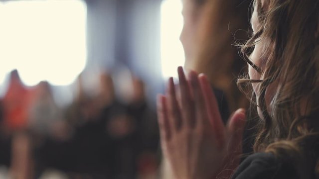 Business people applause at meeting closse up view hand