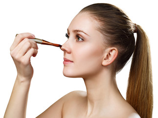 Fototapeta premium Side view on beautiful female face with perfect skin.