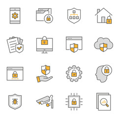 Security flat line icon set. Vector illustration. Editable stroke.