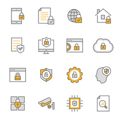 Security flat line icon set. Vector illustration. Editable stroke.