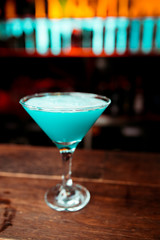 Blue Curacao alcohol cocktail on glass