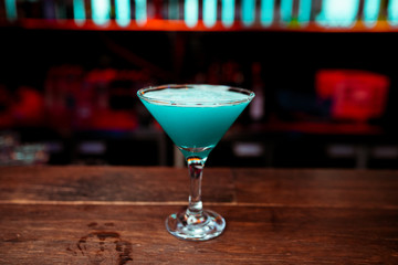 Blue Curacao alcohol cocktail on glass