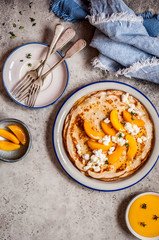 Crepes with Cottage Cheese and Peaches