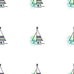 Childish pattern yachts silhouette on wave.