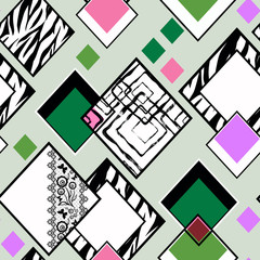 Seamless geometric pattern with bright decorative elements.