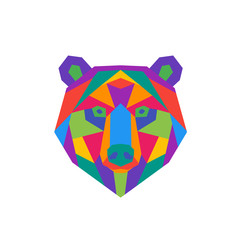Geometric polygonal bear. Abstract colorful animal head. Vector illustration.