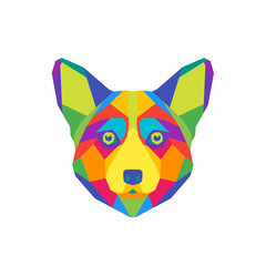Geometric polygonal dog. Abstract colorful animal head. Vector illustration.
