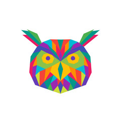 Geometric polygonal owl. Abstract colorful animal head. Vector illustration.