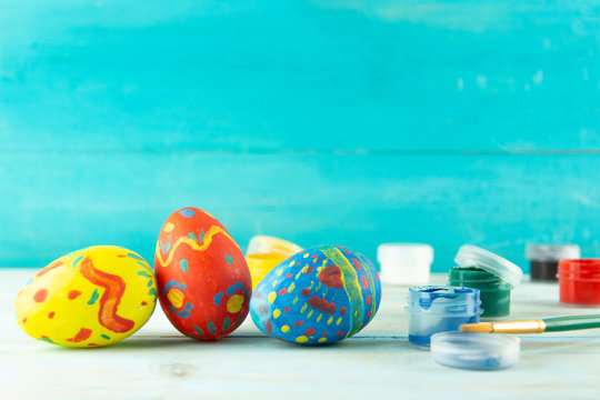 Handmade color Easter eggs, praparetion for easter
