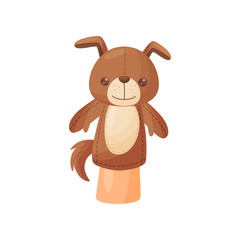 Doll dog on hand on white background.