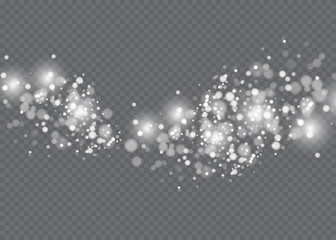 White sparks glitter special light effect. Vector sparkles on transparent background. Christmas abstract pattern.