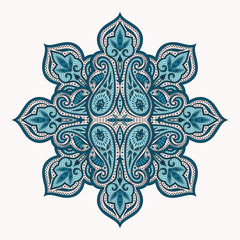 Indian paisley pattern vector. Mandala floral medallion print. Ethnic motif design. Persian arabesque ornament.