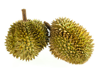 Fresh durian on white background, Durian mon thong is king of fruits.
