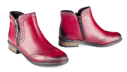 Beautiful fashionable comfortable pink leather shoes on isolated background.