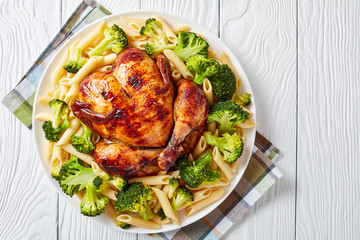 overhead view of a Whole baked chicken
