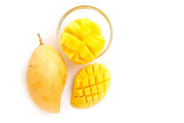 Yellow mango fruit on a white background