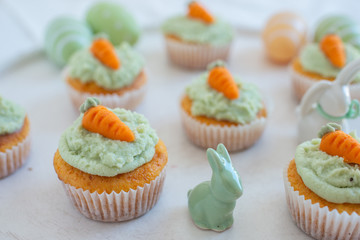 Carrot Hazelnut Muffins with marzipan carrots for easter 