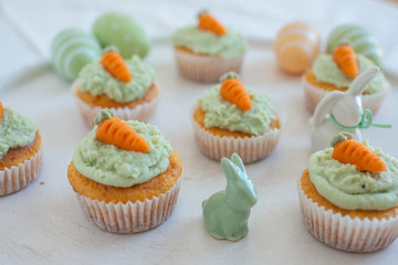 Carrot Hazelnut Muffins with marzipan carrots for easter 
