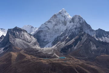 Photo sur Plexiglas Ama Dablam Sommet de l& 39 Ama Dablam, sommet le plus célèbre de la région de l& 39 Everest vue depuis Dingboche, chaîne de montagnes de l& 39 Himalaya, Népal